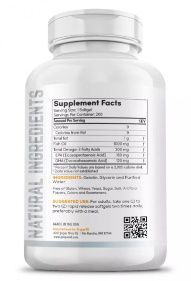 #PROPER VIT Wild Caught Omega3 Fish oil 1000mg 180mg DHA 120mg 200 softgel — 65fit