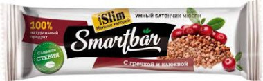 SMARTBAR Батончик мюсли Slim &quot;Гречка и клюква&quot; 25г — 65fit