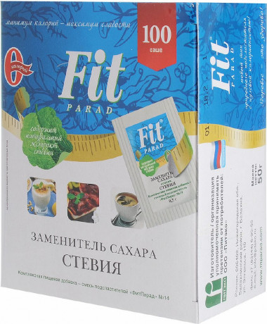 Сахарозаменитель №14 на эритритоле и стевии 1:10 саше 0,5гр/100шт, Fit Parad — 65fit