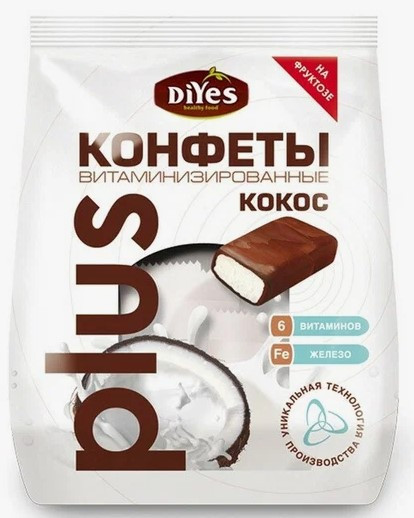 DiYes КонфетыКокосовые витаминизированные на фруктозе 200/10 фото 1 — 65fit