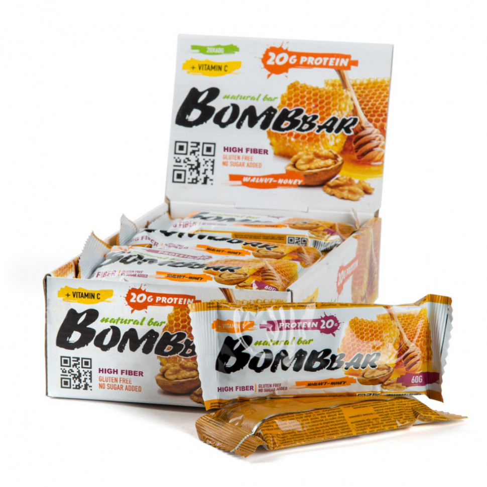 BOMBBAR Батончик неглазированный "Грецкие орехи с мёдом" 60г фото 1 — 65fit