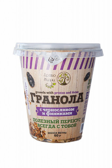 ДРЕВО ЖИЗНИ Гранола с черносливом и финиками в стаканчике 60г — 65fit