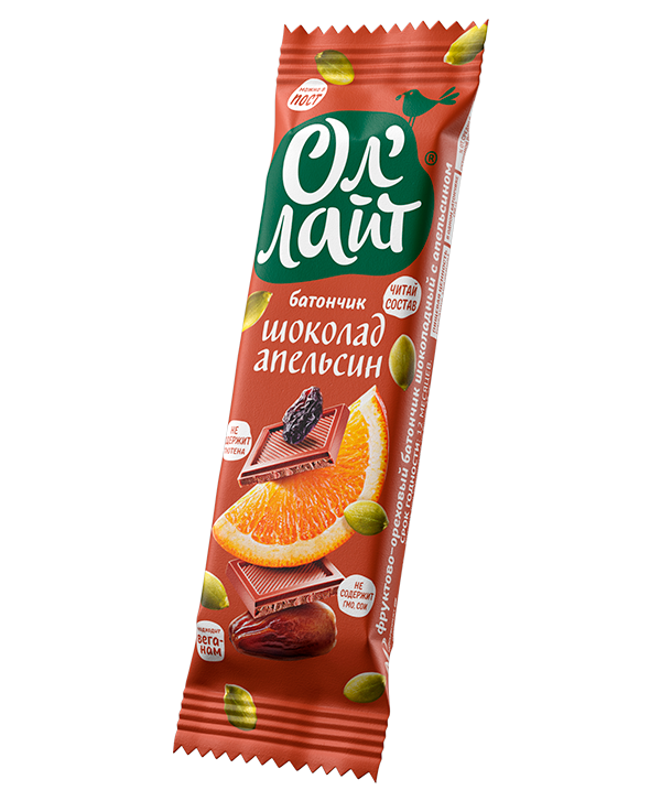Ол'Лайт® Батончик фруктово-ореховый Шоколад & Апельсин 30г фото 1 — 65fit