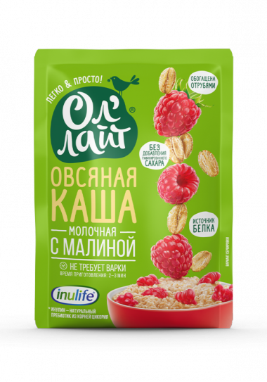 Овсяно молочная каша с малиной 40гр, Ол'Лайт — 65fit