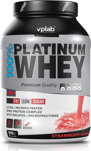 100% Platinum Whey Клубника-Банан 908г, VPlab — 65fit