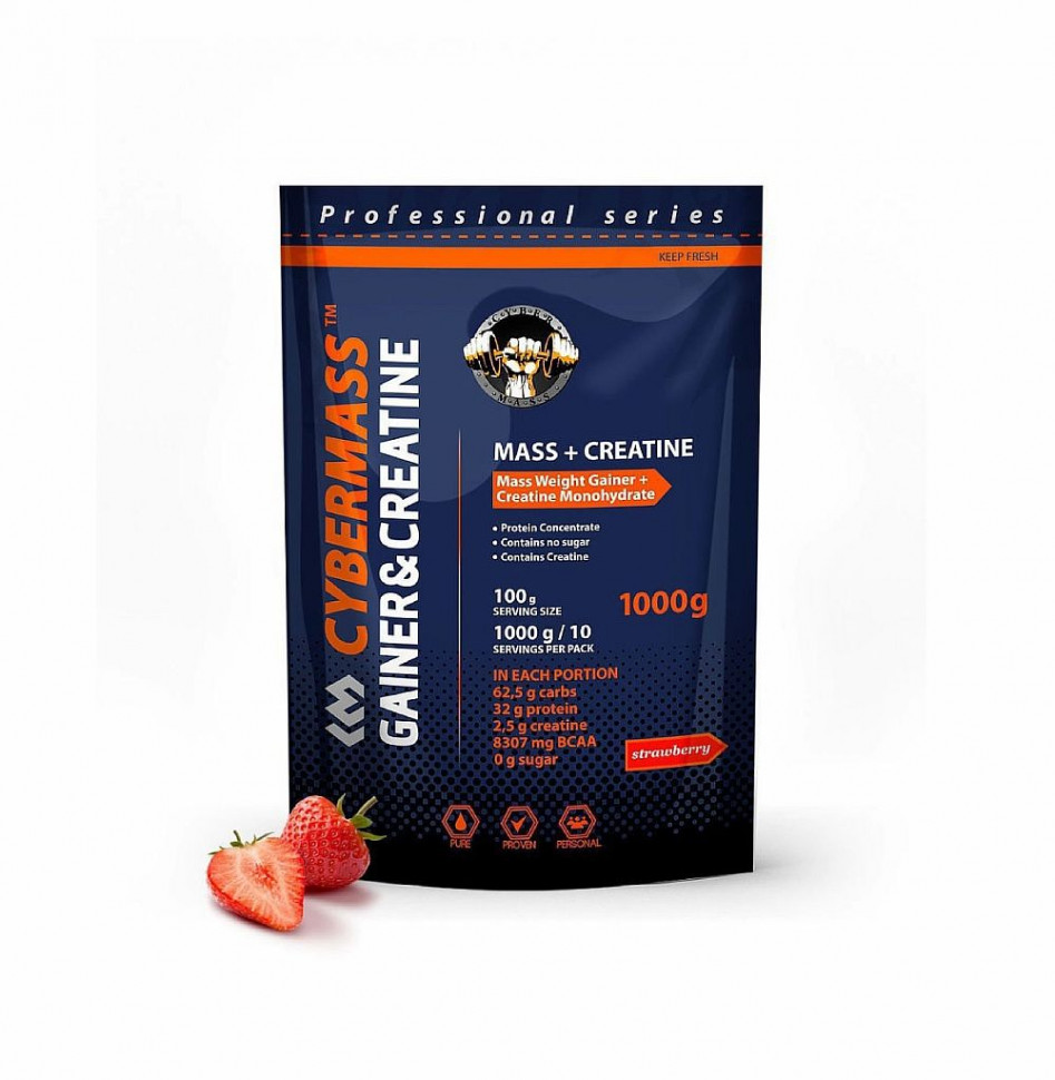 Cybermass Gainer+Creatine Клубника 1000g фото 1 — 65fit