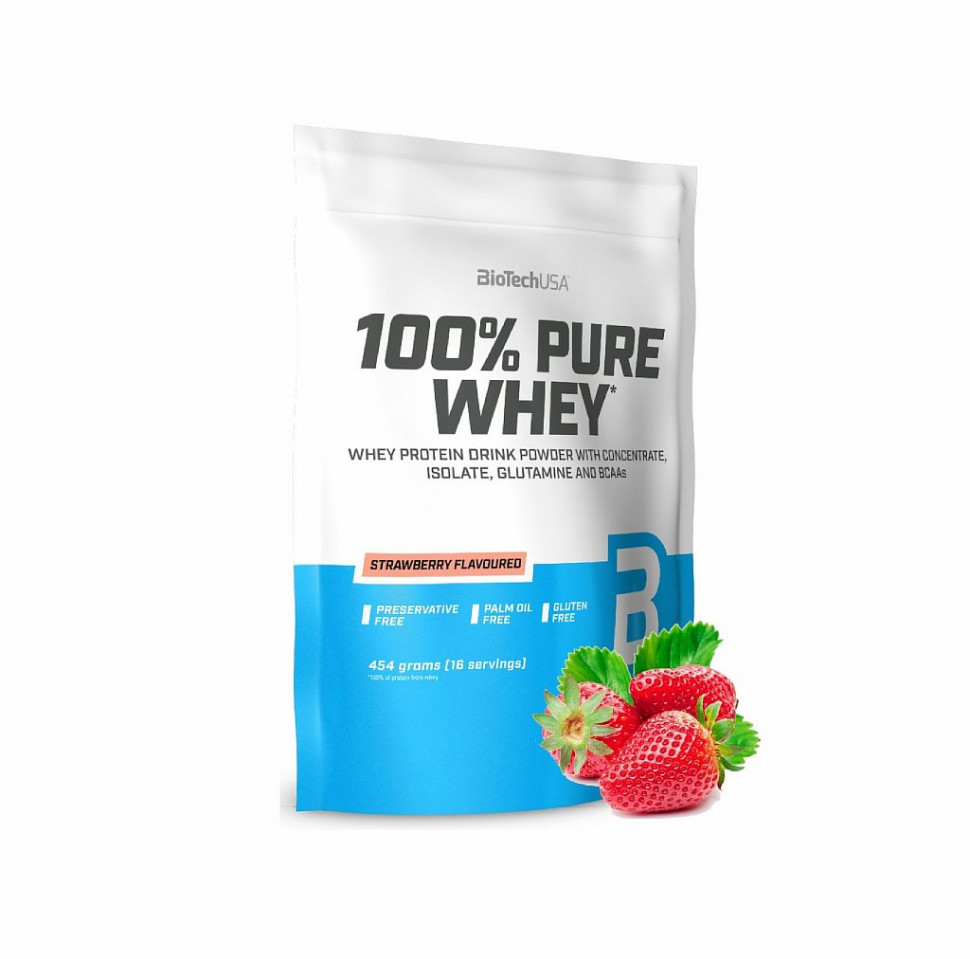 #BioTech Pure Whey 454g (Клубника) фото 1 — 65fit