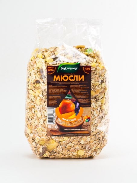 Мюсли без добавления сахара Фруктовые 1000гр, Фруктовница фото 1 — 65fit