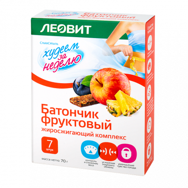 ЛЕОВИТ Батончик фруктовый «Жиросжигающий комплекс» 7шт*10г(70г) — 65fit