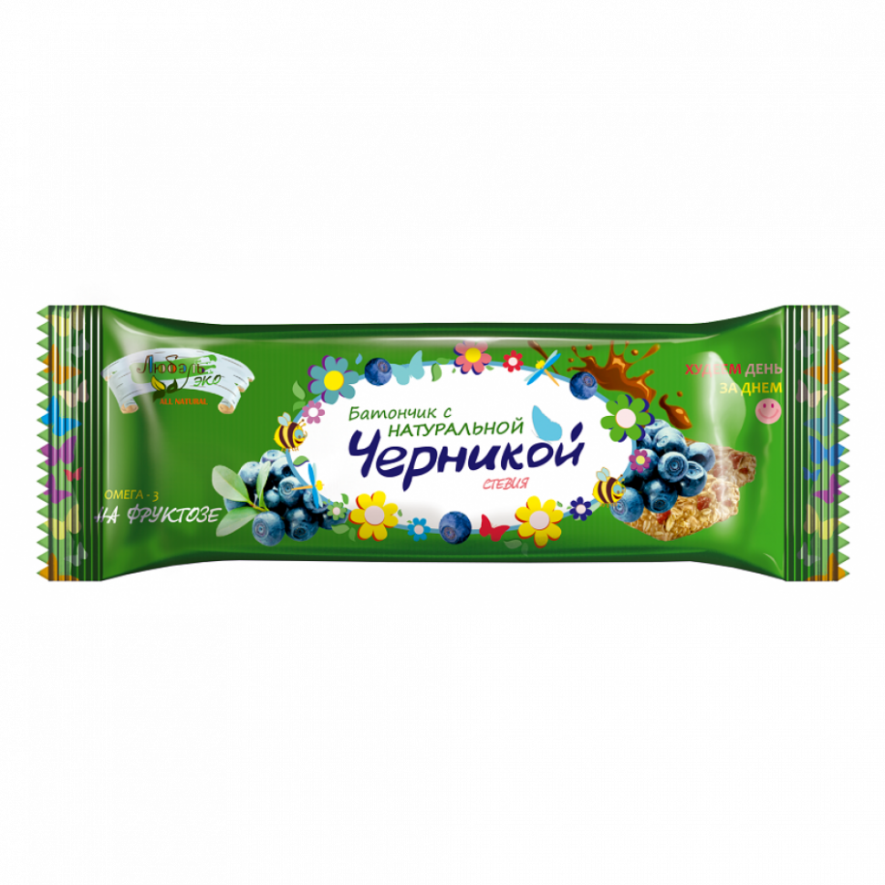 ЛЮБЭЛЬ-ЭКО Батончик с натуральной Черникой 30г фото 1 — 65fit