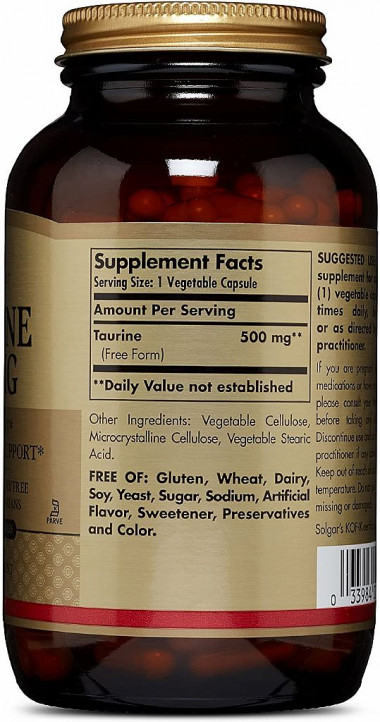 SOLGAR Taurine 500 mg 250 Vegetable Capsules — 65fit