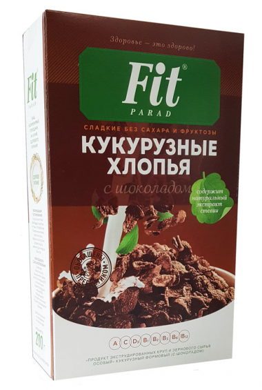 Хлопья кукурузные с шоколадом на инулине 200гр, Fit Parad — 65fit