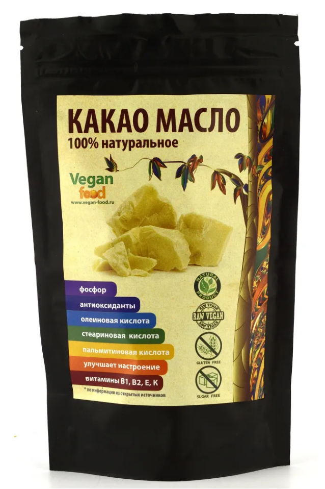 VEGAN FOOD Какао-масло натуральное 100% (черн. пачка) 100г фото 1 — 65fit