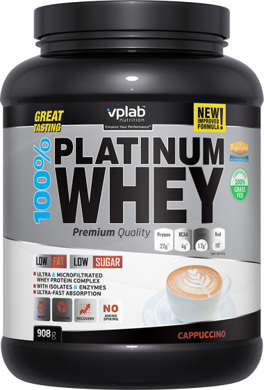 100% Platinum Whey Капуччино 908г, VPlab — 65fit