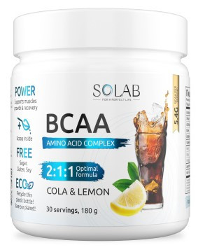 SOLAB BCAA 2:1:1., Кола-Лимон. Банка 180г. 30 порц., бад фото 1 — 65fit