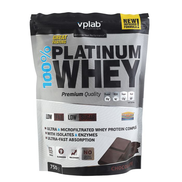 VPLAB 100% PLATINUM WHEY Протеин "Шоколад" пакет 750г фото 1 — 65fit