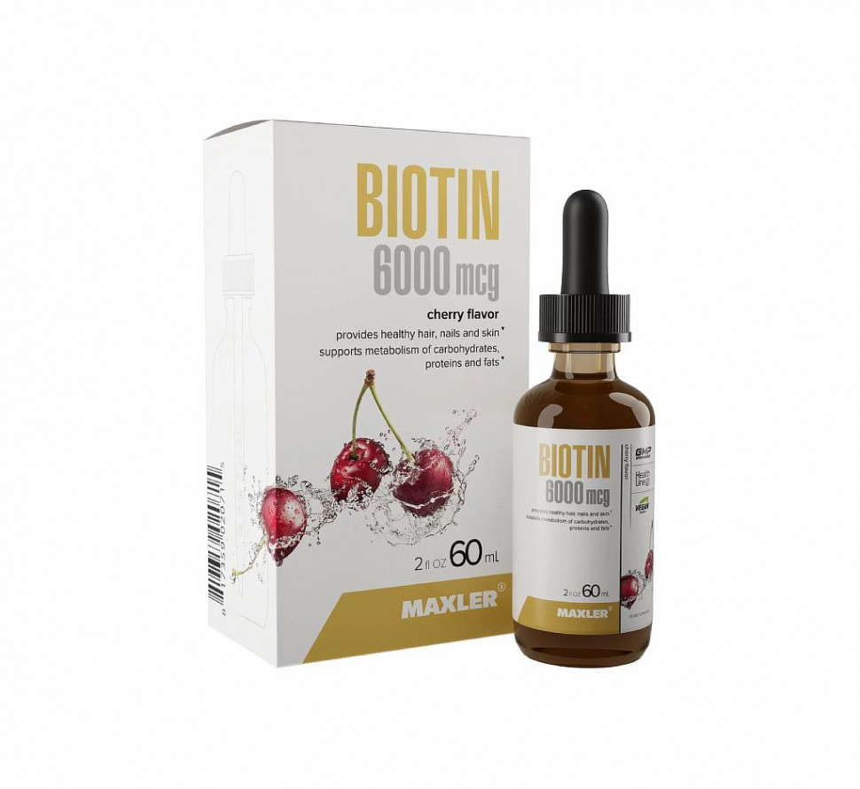 #MAXLER  Biotin 6000 mcg  drops 60ml/65g Cherry фото 1 — 65fit