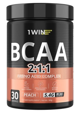 1WIN BCAA 2:1:1., Персик. Банка 180г. 30 порц. — 65fit