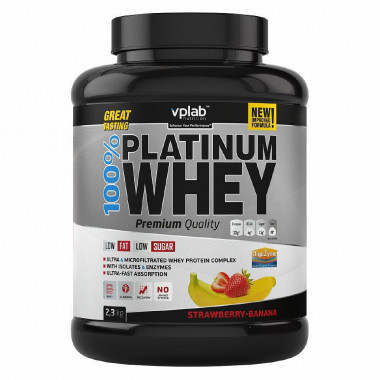 VPLAB 100% PLATINUM WHEY Протеин &quot;Клубника-Банан&quot; банка 2,3 кг — 65fit