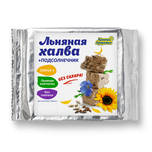 КОМПАС ЗДОРОВЬЯ Льняная халва с семенами коричневого льна на фруктозе 250г фото 1 — 65fit