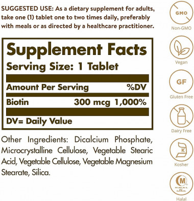 SOLGAR Biotin 300 mcg 100 Tablets — 65fit