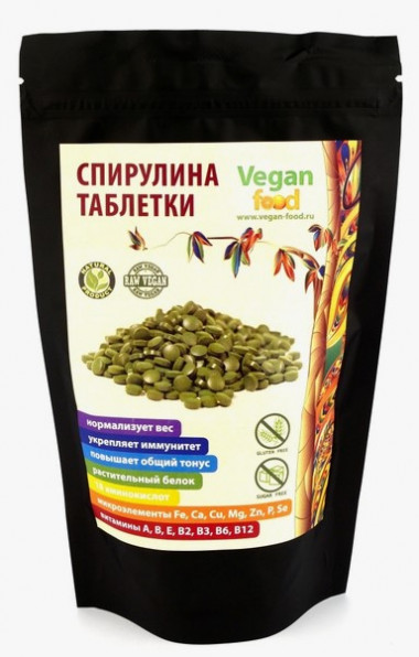 VEGAN FOOD Спирулина прессованная в таблетки 100г — 65fit