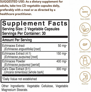 SOLGAR FP Echinacea/Cat's Claw Complex 60 Vegetable Capsules — 65fit