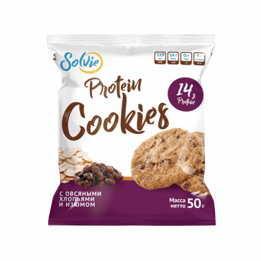 Протеиновое печенье Овсяное с изюмом 50гр, Solvie — 65fit