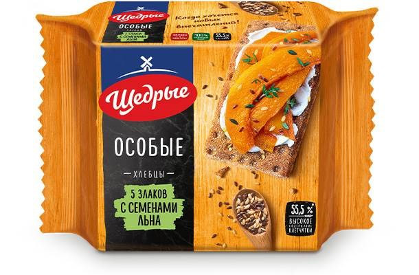 ЩЕДРЫЕ Хлебцы особые «5 злаков с семенами льна» 200г фото 1 — 65fit