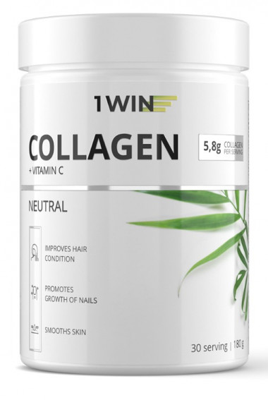 1WIN Коллаген морской  + Витамин С, Нейтральный банка 180г, 30порц. бад, — 65fit