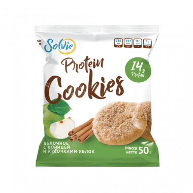 Протеиновое печенье Яблочное с корицей и кусочками яблок 50гр, Solvie &mdash; 65fit