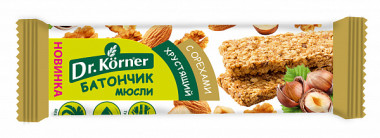 DR.KORNER Батончик-мюсли хрустящий c орехами 25г — 65fit