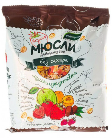 Мюсли без добавления сахара Мультифруктовые 350гр, Фруктовница — 65fit