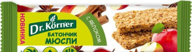 DR.KORNER Батончик-мюсли хрустящий Яблоко-корица 25г — 65fit