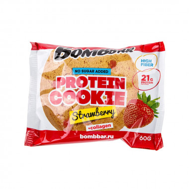 BOMBBAR Печенье неглазированное с коллагеном &quot;Клубника&quot; 60г — 65fit