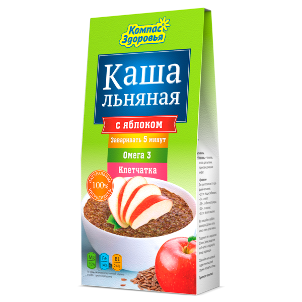 Каша льняная с яблоком 250гр, Компас Здоровья фото 1 — 65fit