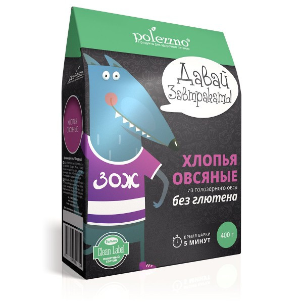 POLEZZNO Хлопья овсяные из голозёрного овса 400г фото 1 — 65fit