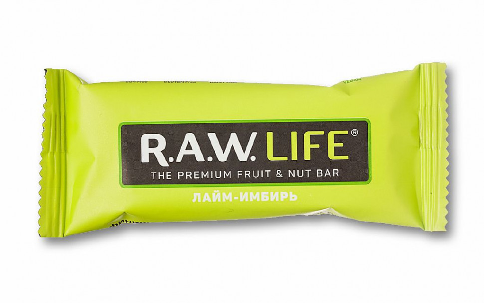 R.A.W. LIFE Батончик орехово-фруктовый Лайм-имбирь 47г фото 1 — 65fit