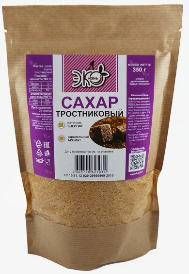 ЭКО ЖИЗНЬ Сахар тростниковый 350г фото 1 — 65fit