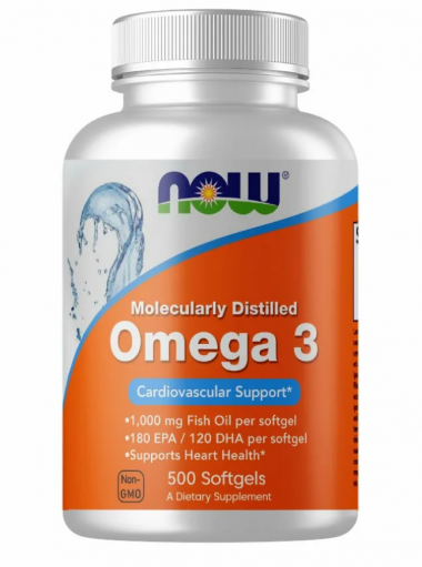 #NOW Omega-3, Molecularly Distilled 1,000 mg Fish Oil 500 Softgels — 65fit