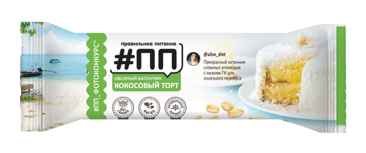 ПП Батончик овсяный Кокосовый торт 50г фото 1 — 65fit
