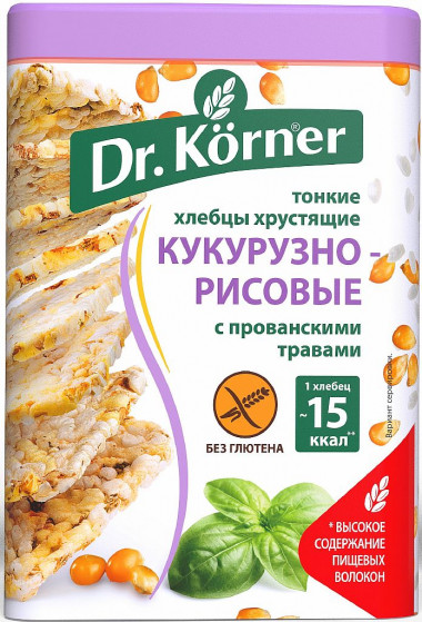 DR.KORNER Хлебцы &quot;Кукурузно-рисовые&quot; с прованскими травами 100г — 65fit