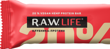 R.A.W. LIFE Батончик орехово-фруктовый Клубника-протеин 50г — 65fit