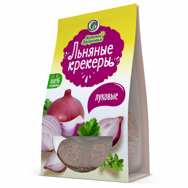 Крекер льняной с луком 50гр, Компас здоровья — 65fit