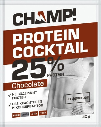Коктейль протеиновый Шоколадный 25% 40гр Champ фото 1 — 65fit