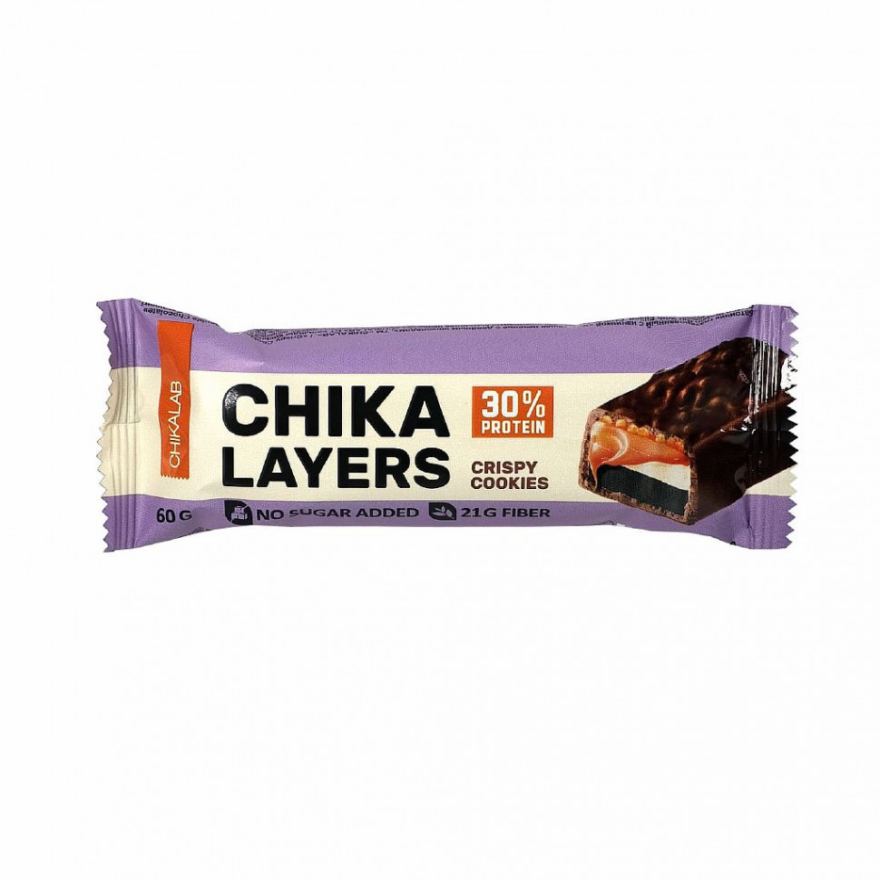 CHIKA LAYERS Батончик глазированный "Хрустящее печенье с двойным шоколадом" 60г фото 1 — 65fit