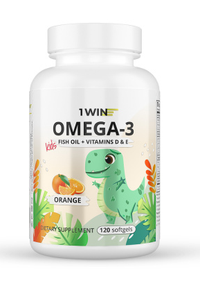 1WIN Omega-3 Kids+Vitamins D&E, апельсин, 120 капсул, бад фото 1 — 65fit