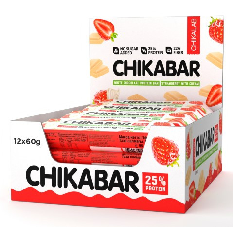 АКЦИЯ 4+1**CHIKALAB Chikabar Батончик глазированный "Клубника со сливками" 60г/20 фото 1 — 65fit