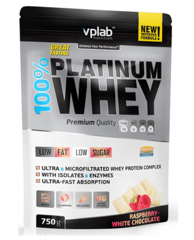 100% Platinum Whey Малина-шоколад 750г, VPlab — 65fit