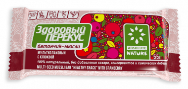 ЗДОРОВЫЙ ПЕРЕКУС Батончик-мюсли с клюквой 55г — 65fit